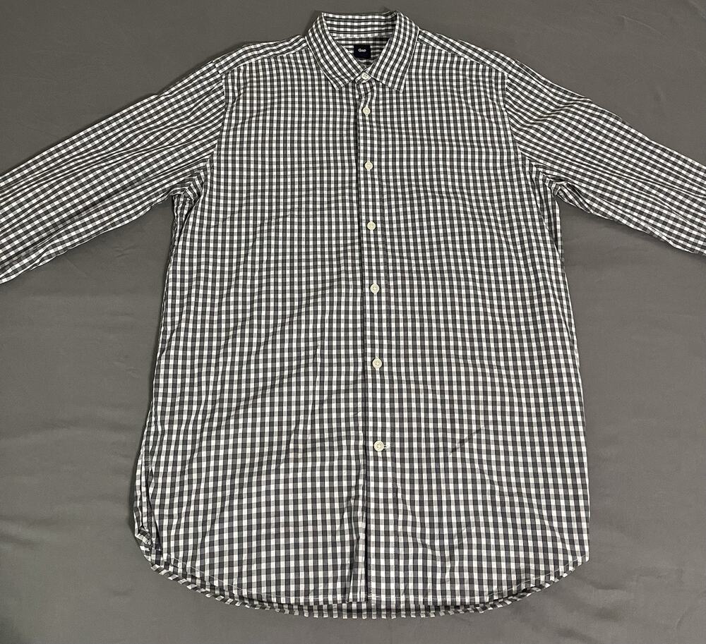 Gap Men’s Black White Gingham Check Button Down Shirt 100% Cotton Size L